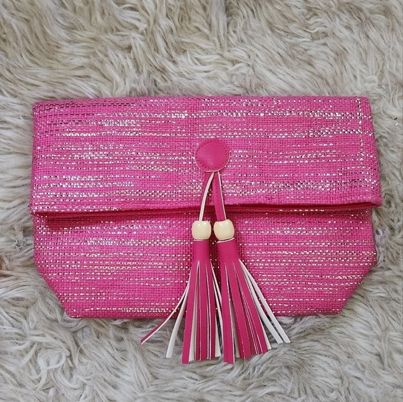 Pink Woven Clutch - Picture 1 of 8